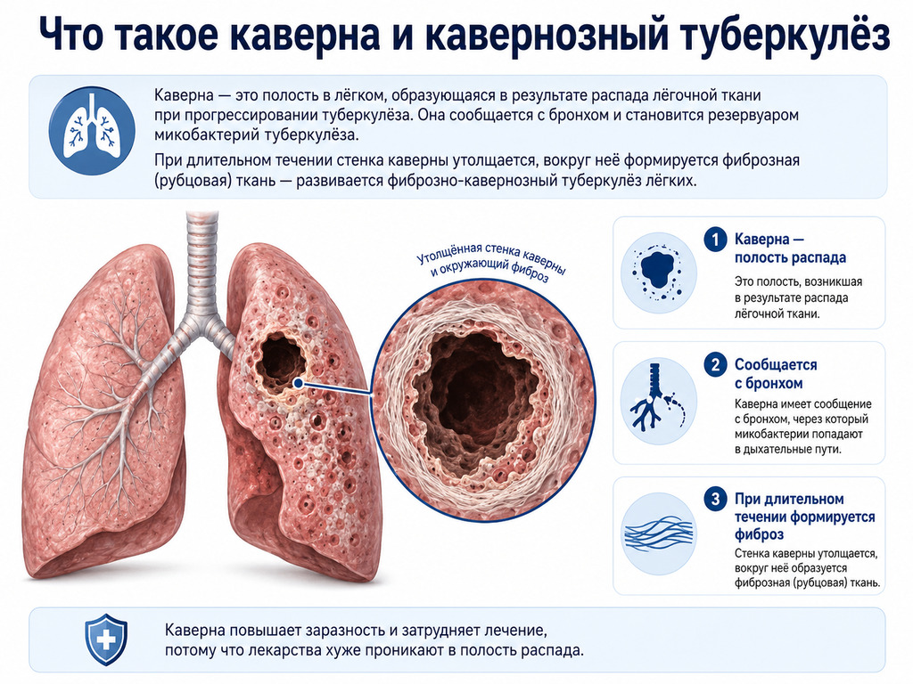 Что такое каверна и как развивается фиброзно-кавернозный туберкулёз лёгких